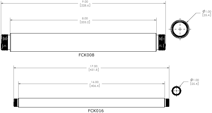 Technical Drawing for Chief FCK008 (8") or FCK016 (16") FUSION Connector Union Kit