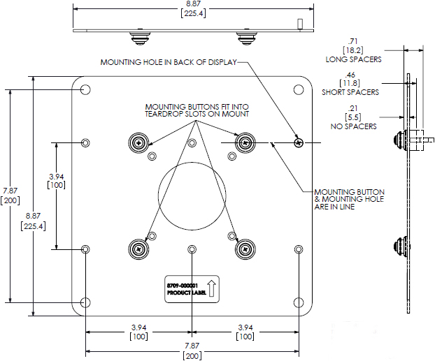 Technical Drawing for Chief FSB1U Small Flat Panel Universal Interface Bracket