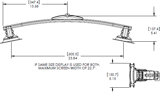 Technical Drawing for Chief KMA220B Dual Horizontal Monitor Accessory