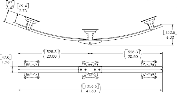 Technical Drawing for Chief Triple Horizontal Monitor Accessory KMA320B