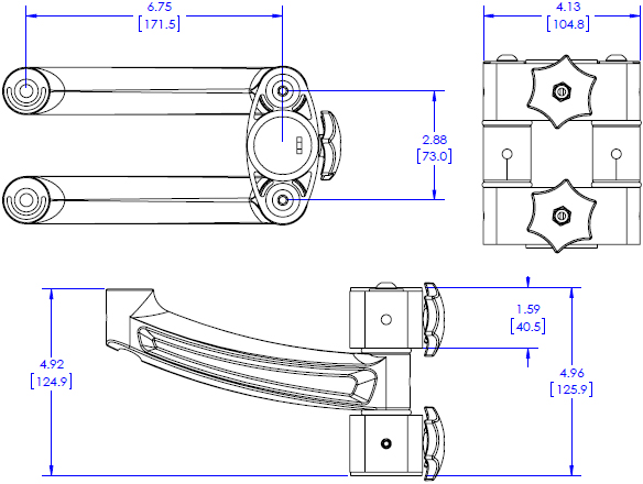 Technical Drawing for Chief KRA210 KONTOUR Column Desk Dual Mount Extension Arm