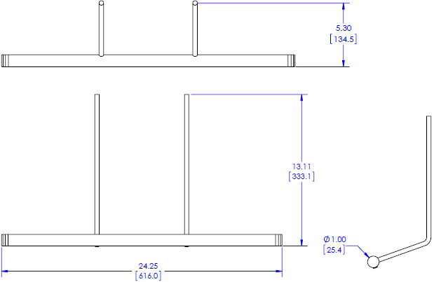 Technical drawing for Chief KRA224B Kontour Dual Monitor Array Handle Accessory