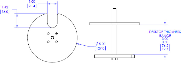 Technical drawing for Chief KRA226 Kontour Center-of-Table Grommet Plate