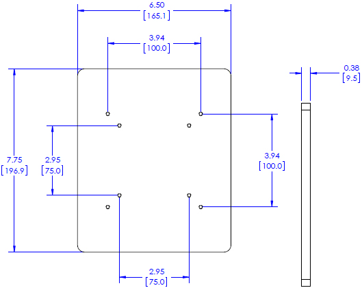 Technical Drawing for Chief KRA400B iPad Adapter Plate