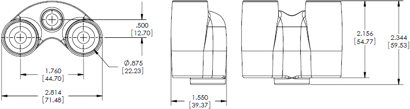 Technical Drawing for Chief KSA1011B Dual Monitor Y-Connector Accessory