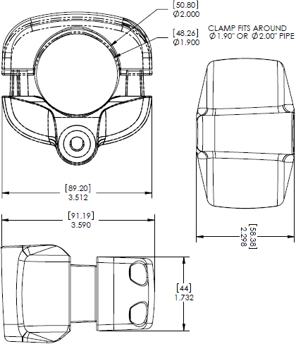 Technical Drawing for Chief KSA1017B Pole Clamp Accessory