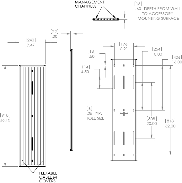 Technical Drawing for Chief KSA1022 Wall Extrusion Black