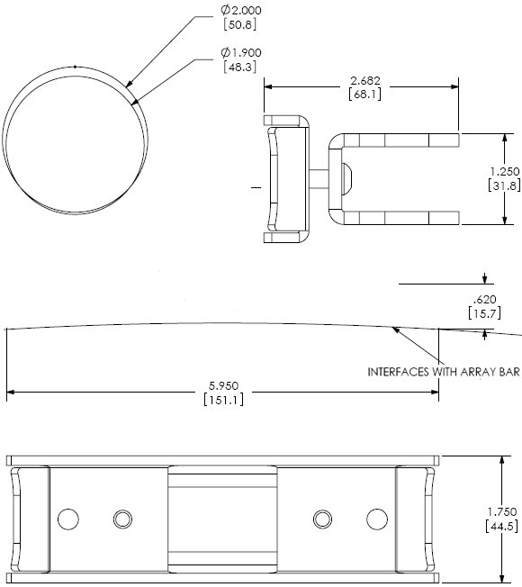 Technical Drawing for Chief Array Dual Pole Clamp KTA1003B or KTA1003S