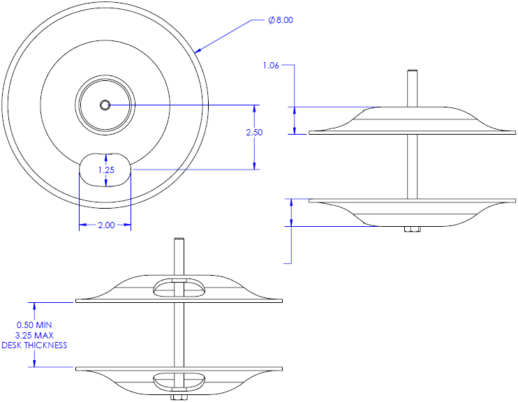 Technical Drawing for Chief KTA1007B or KTA1007S Array Large Grommet Accessory