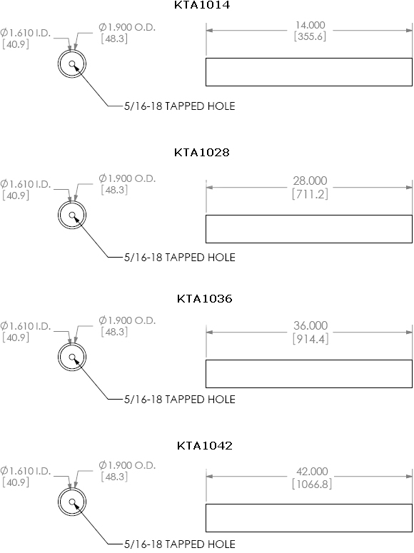 Technical Drawings for Chief KTA1014 or KTA1028 or KTA1036 or KTA1042  Poles for Array Products