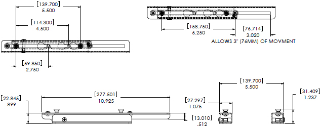 Technical Drawing for Chief LSB101 Lateral Shift Bracket for RPM Mount with Q-Lock