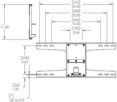 Technical Drawing for Chief MAC118 J-Series Metal Stud Adapter