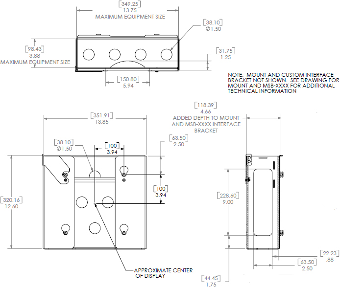 Technical Drawing for Chief MAC251 M-Series CPU/DVD/Media Player Adapter