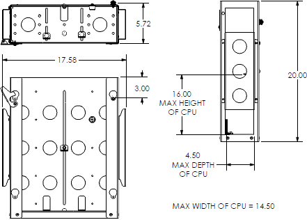 Technical Drawing for Chief PAC252 P-Series CPU/DVD/Media Player Adapter