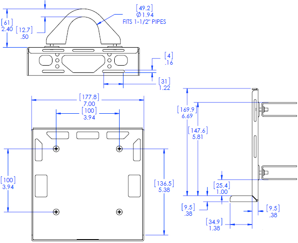 Technical Drawing for Chief PAC260P Digital Media Player Pole Mount