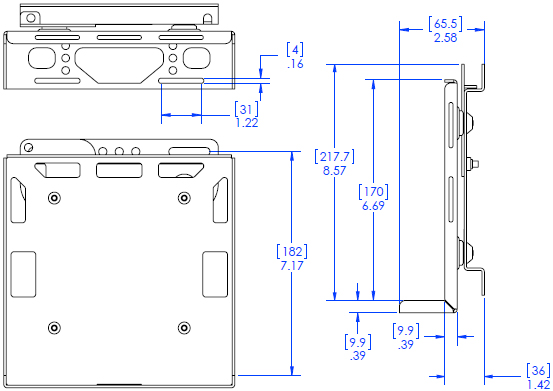 Technical Drawing for Chief PAC260W Digital Media Player DMP Wall Mount