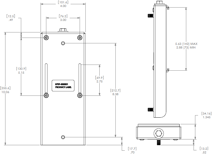 Technical Drawing for Chief PAC392B Universal Flat Panel Slat Wall Mounting Bracket