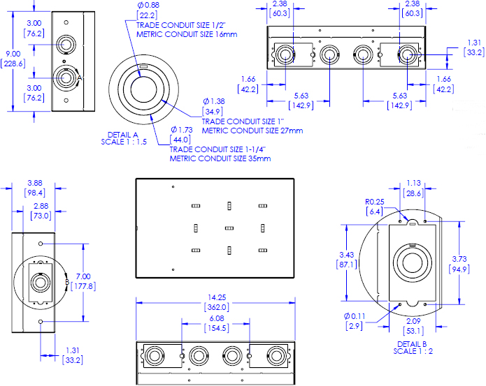 Technical drawing for Chief PAC525 In-Wall Storage Box