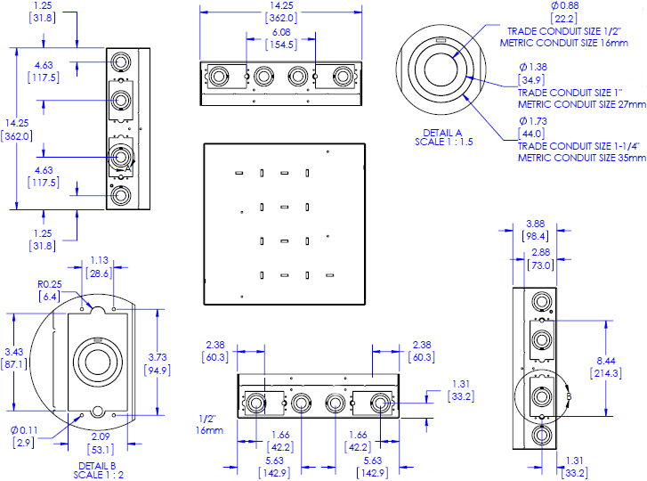 Technical Drawing for Chief PAC526 Large In-Wall Storage Box