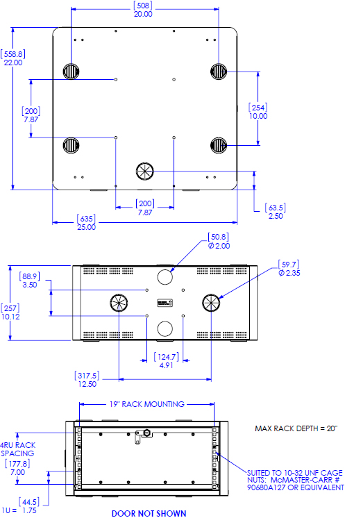 Technical Drawing for Chief PAC735A or PAC735B or PAC735C Secure Storage Cabinet