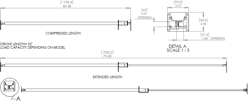 Technical Drawing for Chief PAC780 or PAC782 or PAC784 Height Assist Accessories