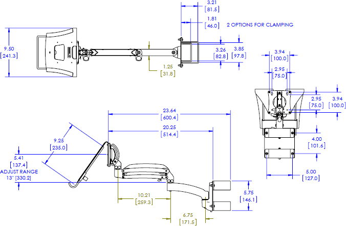 Technical drawing for Chief QMP2L Laptop Shelf for Music Production Center