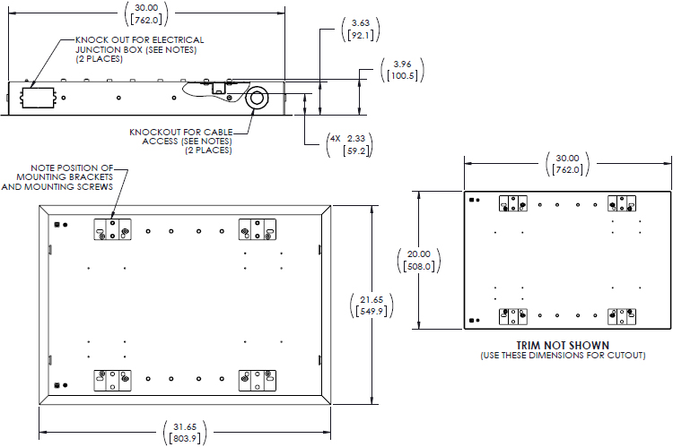 Technical Drawing for Chief TA501 Medium Thinstall In-Wall Swing Arm Accessory