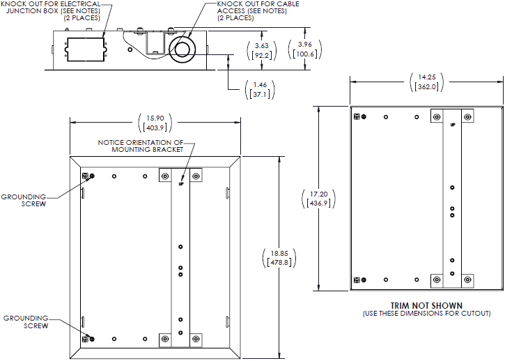 Technical Drawing for Chief TA502 Small Thinstall In-Wall Swing Arm Accessory