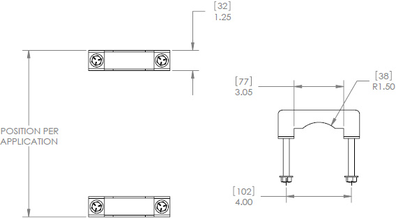 Technical Drawing for Chief TPK2 Pole Clamp Kit for 2 to 3