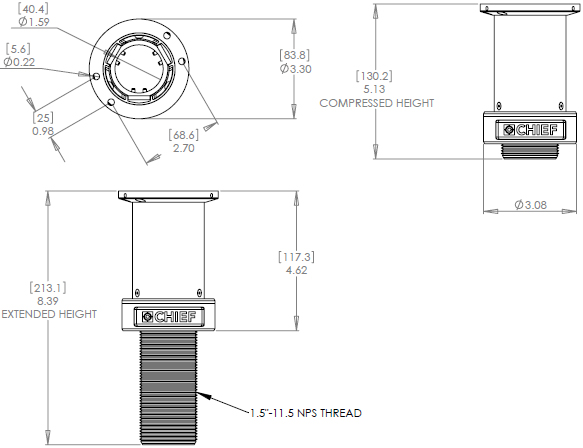 Chief WMAH3S 3" Wall Mount Height Adjustment Accessory