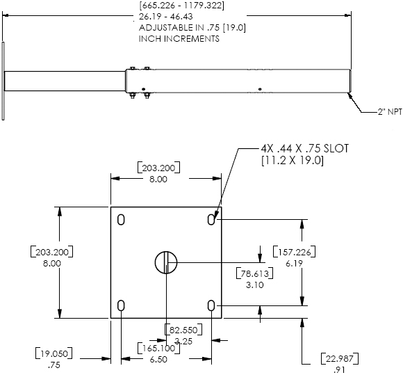 Technical Drawing for Chief CMA260 Ceiling Plate with Adjustable Extension Column