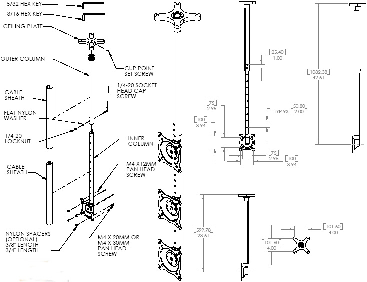 Technical Drawing for Chief FHPVB Small Flat Panel Ceiling Mount Kit (10-40