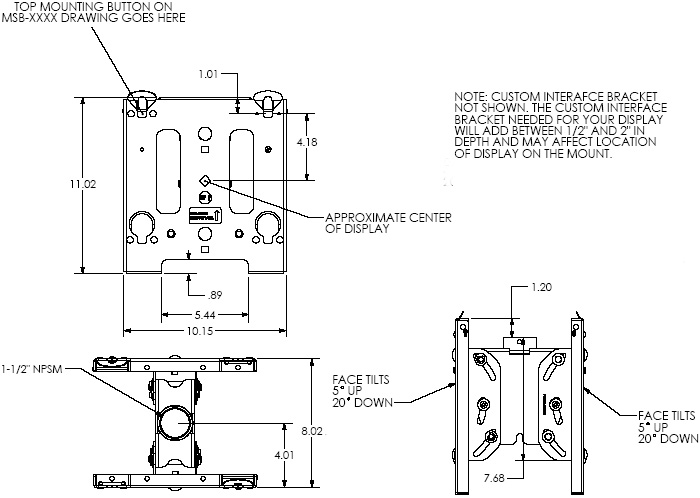 Technical Drawing of Chief MCDV Medium Dual Ceiling Mount