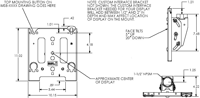 Technical Drawing of Chief MCS6000B Medium Single Ceiling Mount