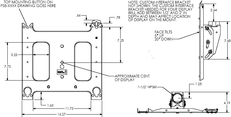 Technical Drawing of Chief PCS2000 Large Single Ceiling Mount Black