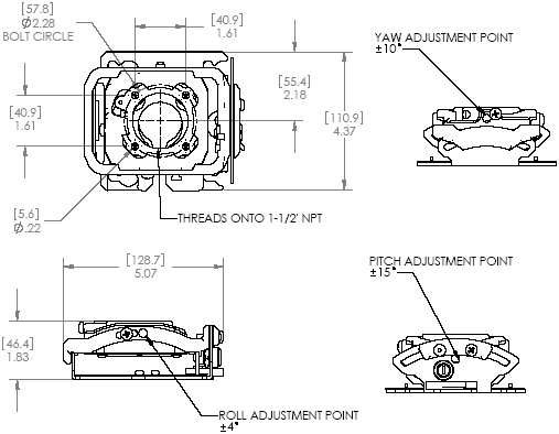 Technical Drawing of Chief RSM Series Mini RPA Elite Projector Ceiling Mount