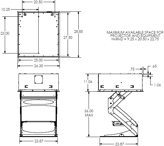 Technical Drawing of Chief SL236FD Smart Lift Automated Projector Mount
