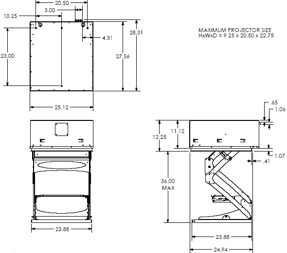 Technical Drawing of Chief SL236SP Smart Lift Automated Projector Mount
