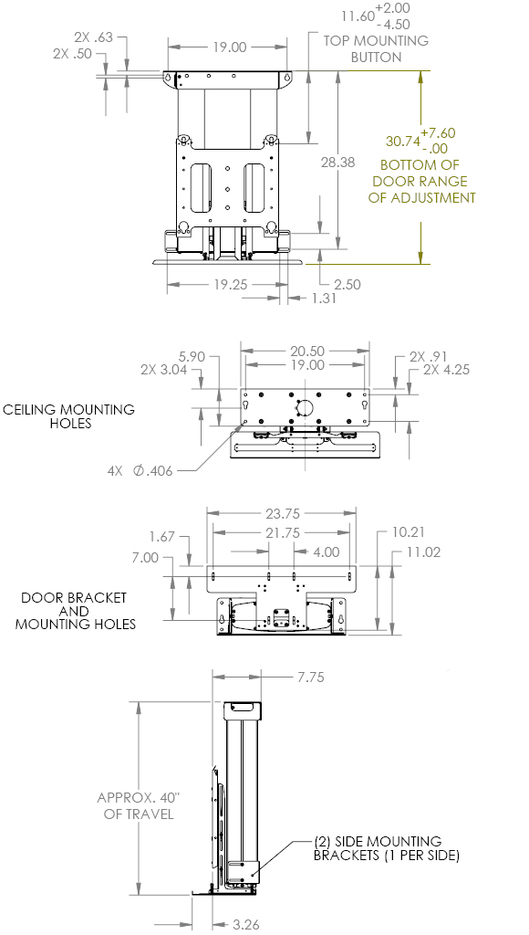 Technical Drawing for Chief CM2C40 Universal Automated Ceiling Lift