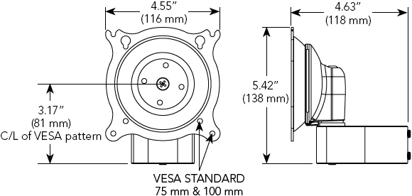 Technical Drawing for Chief FHS Single Ceiling Mount for Small Flat Panel Display