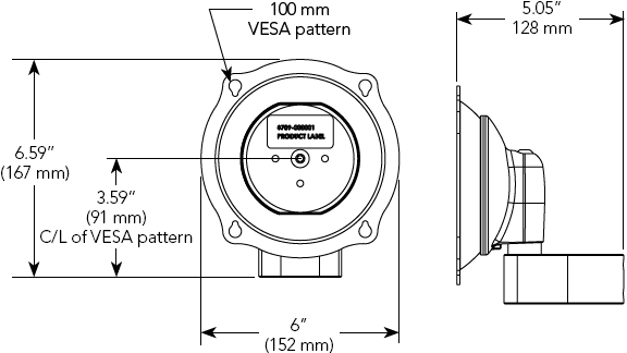 Technical Drawing for Chief JHS210 Single Ceiling Mount for Flat Panel Display