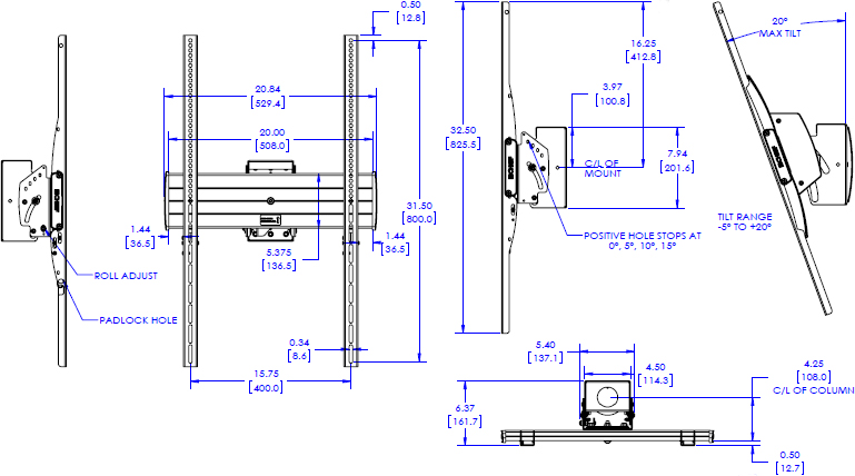 Technical Drawing for Chief LCM1UP FUSION Large Portrait Flat Panel Ceiling Mount