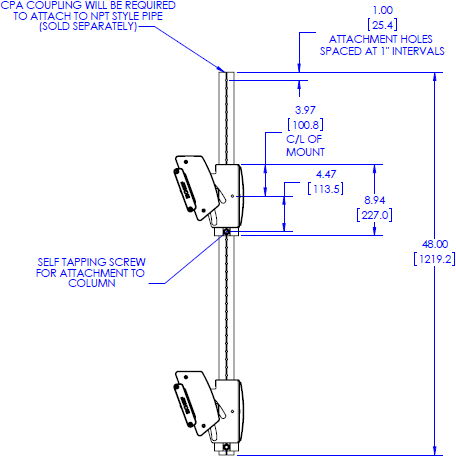 Technical Drawing for Chief MCM1X2U FUSION Medium Ceiling Mounted 1 x 2 Stacker