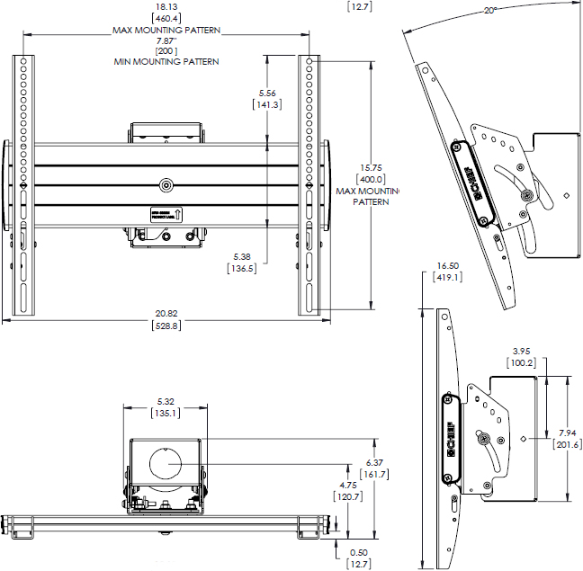 Technical Drawing for Chief MCM1U FUSION Medium Single Flat Panel Ceiling Mount