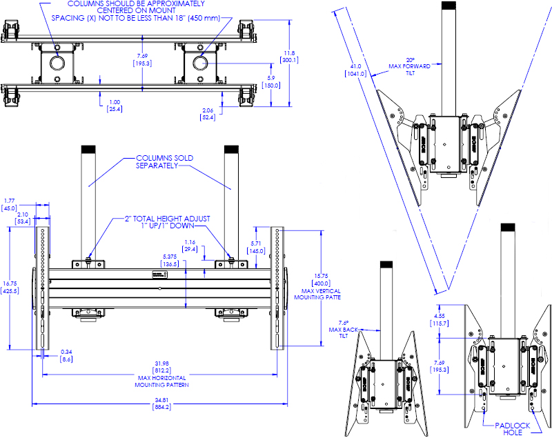 Dual Pole Back To Ceiling Mount