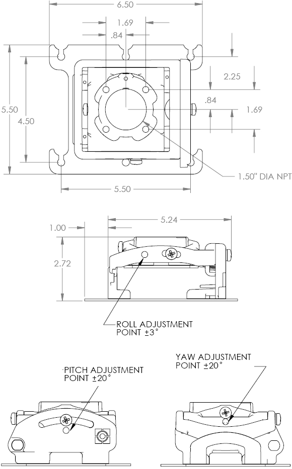 Technical Drawing for Chief RPMAU - RPA Elite Universal Projector Ceiling Mount with Keyed Locking