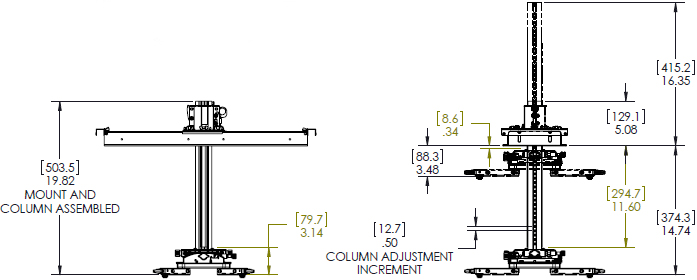 Technical drawing for Chief SYSAUB or SYSAUW Suspended Ceiling Projector System