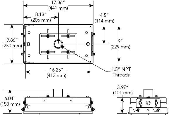 Technical Drawing for Chief VCM Heavy Duty LCD or CRT Projector Ceiling Mount