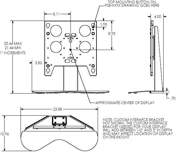Technical Drawing for Chief PTS2000B Large Flat Panel Table Stand (without interface)