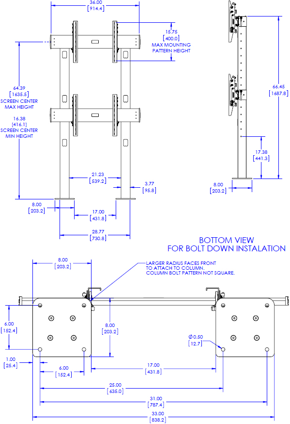 Technical Drawing for Chief LBM1X2U FUSION 1X2 Large Bolt-Down Freestanding Video Wall